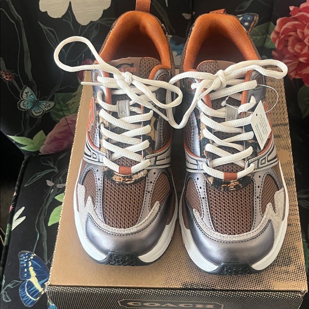 Coach Metallic Silver and Orange Sneakers - Picture 3 of 8